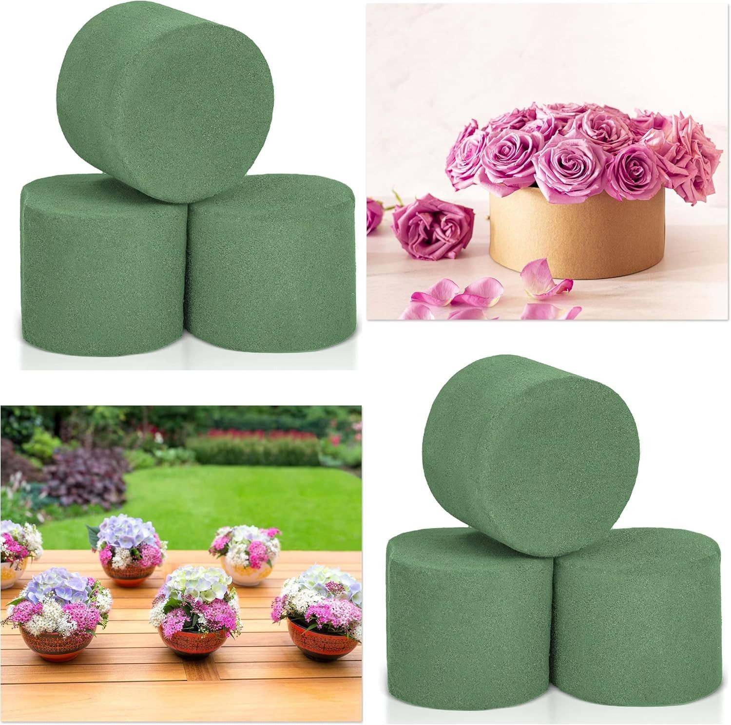 Oramics Bastelmoos Steckschaum Steckschwamm rund zylinder 7x6cm Nasssteckschaum Steckmoos, (Steckmoos Steckmasse für Frischblumen Blumen Gesteck Blumenstrauß 6-tlg), schneidbar, leicht in Verarbeitung und Nutzung, formstabil