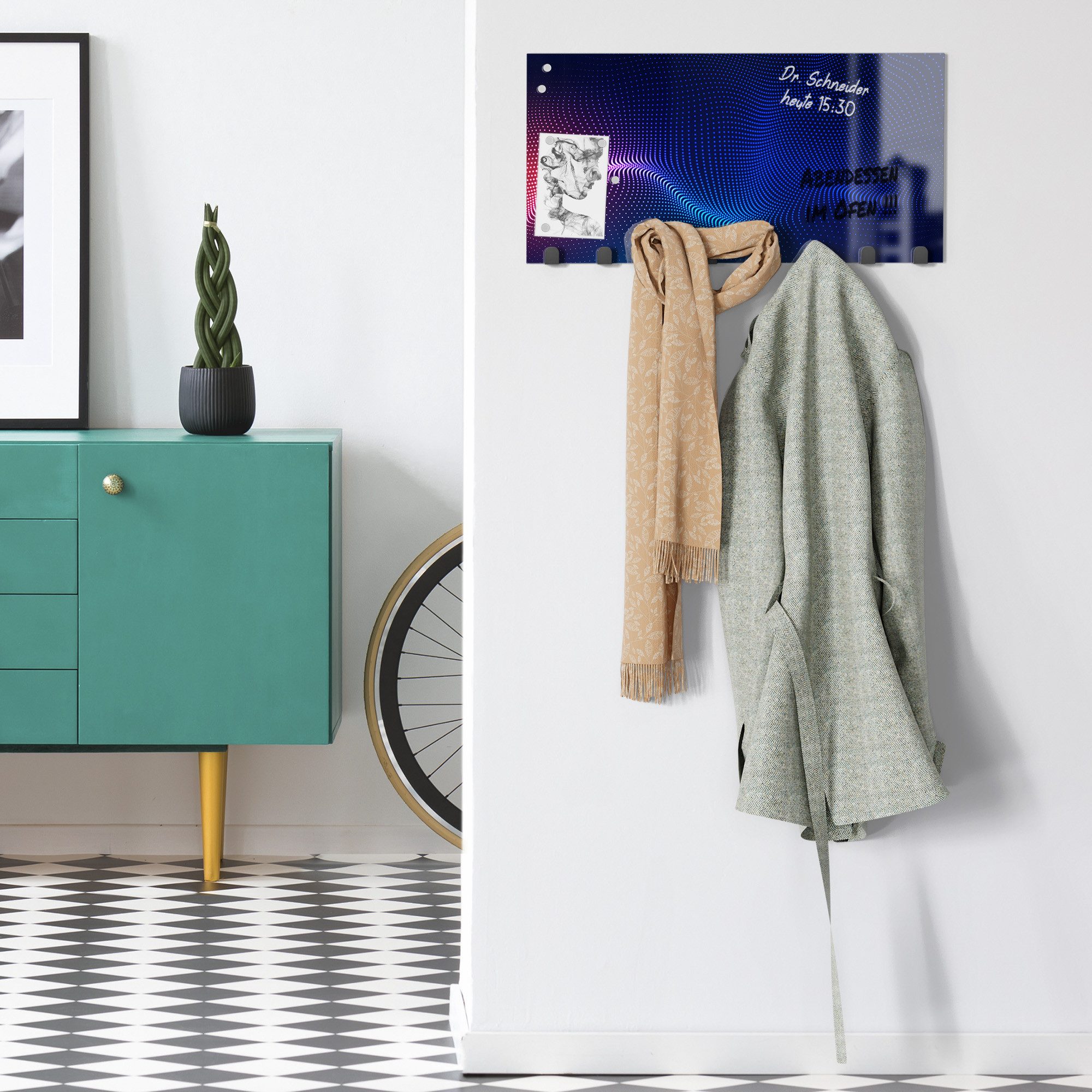 DEQORI Kleiderhaken 'Digitale Lichtwellen', Glas Garderobe Paneel magnetisch beschreibbar