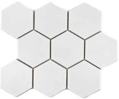 Mosani Mosaikfliesen Hexagonale Sechseck Mosaik Fliese Keramik weiß glänzend Küche Bad Wand