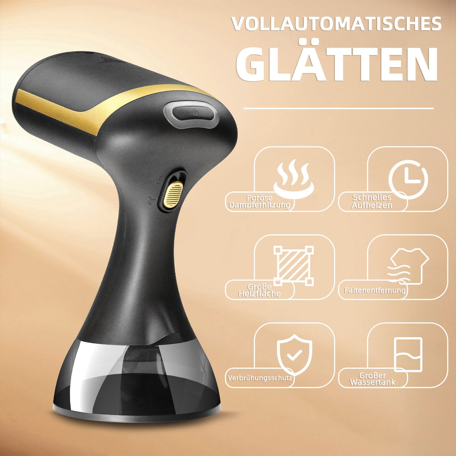 Tekoo Dampfglätter Hand-Dampfbügeleisen 1500W, 350ml Tank, 2-in-1 Funktion, 1500 W, 130°C Dampf, 35s Aufheizzeit, Bürstenaufsatz, Anti-Tropf, 2m Kabel
