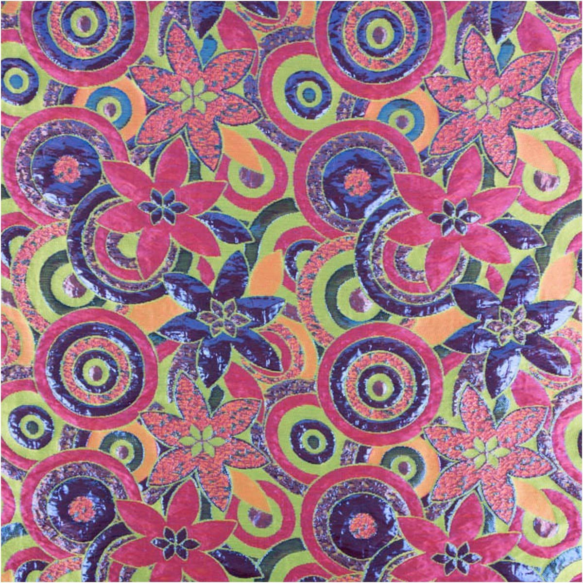 Thumbnail - SCHÖNER LEBEN. Stoff Brokatstoff mit Lurex Blumen und Kreise grün pink 145cm Breite, mit Metallic-Effekt
