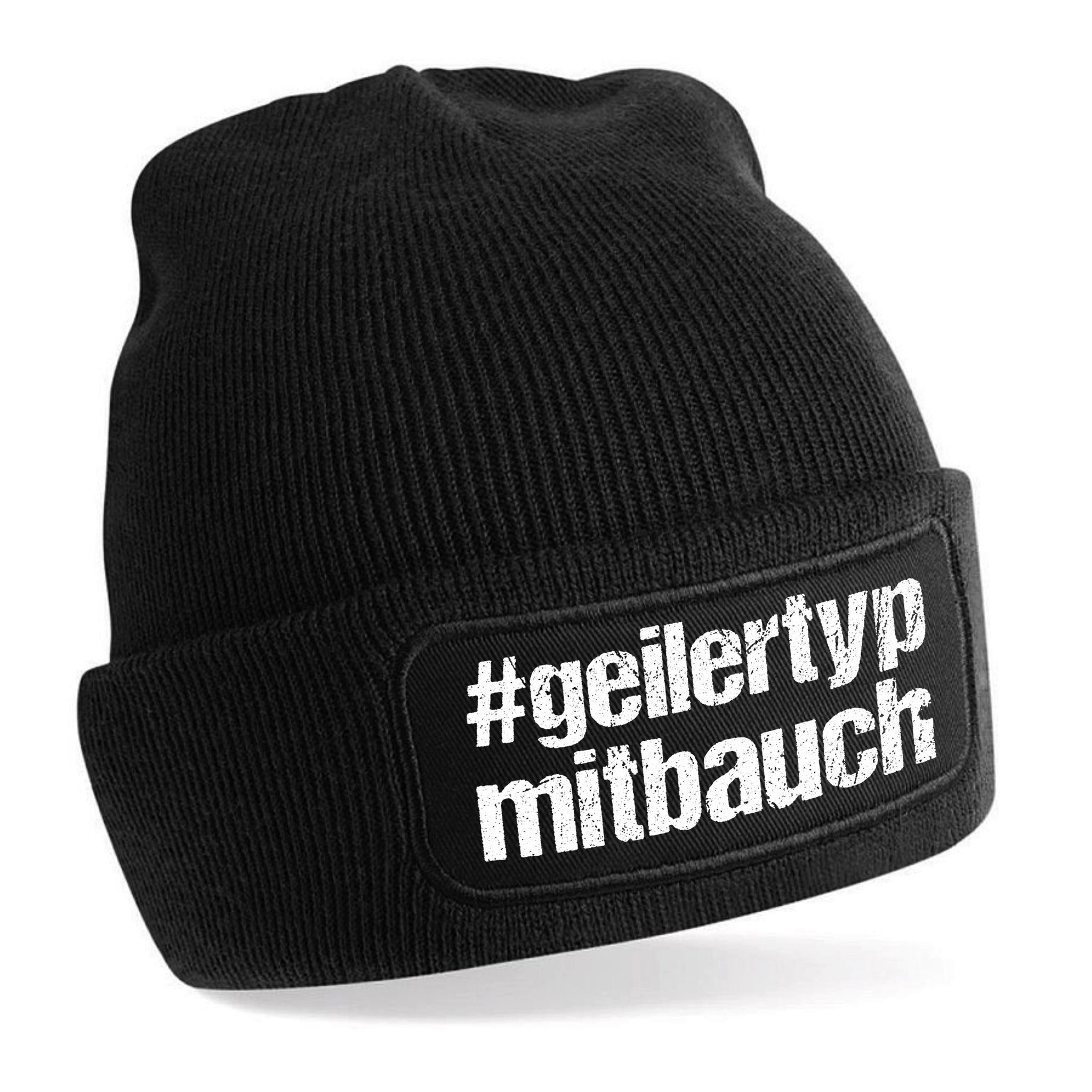 Beanie Strickmütze mit Spruch #geilertypmitbauch