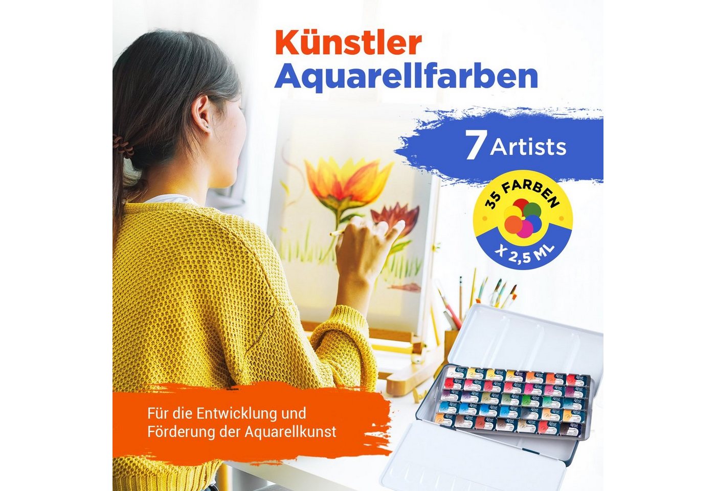 Thumbnail - 7 Artists Aquarellfarbe 7 Artists Aquarellfarben Set – Profi Wasserfarben Näpfchen & Tuben