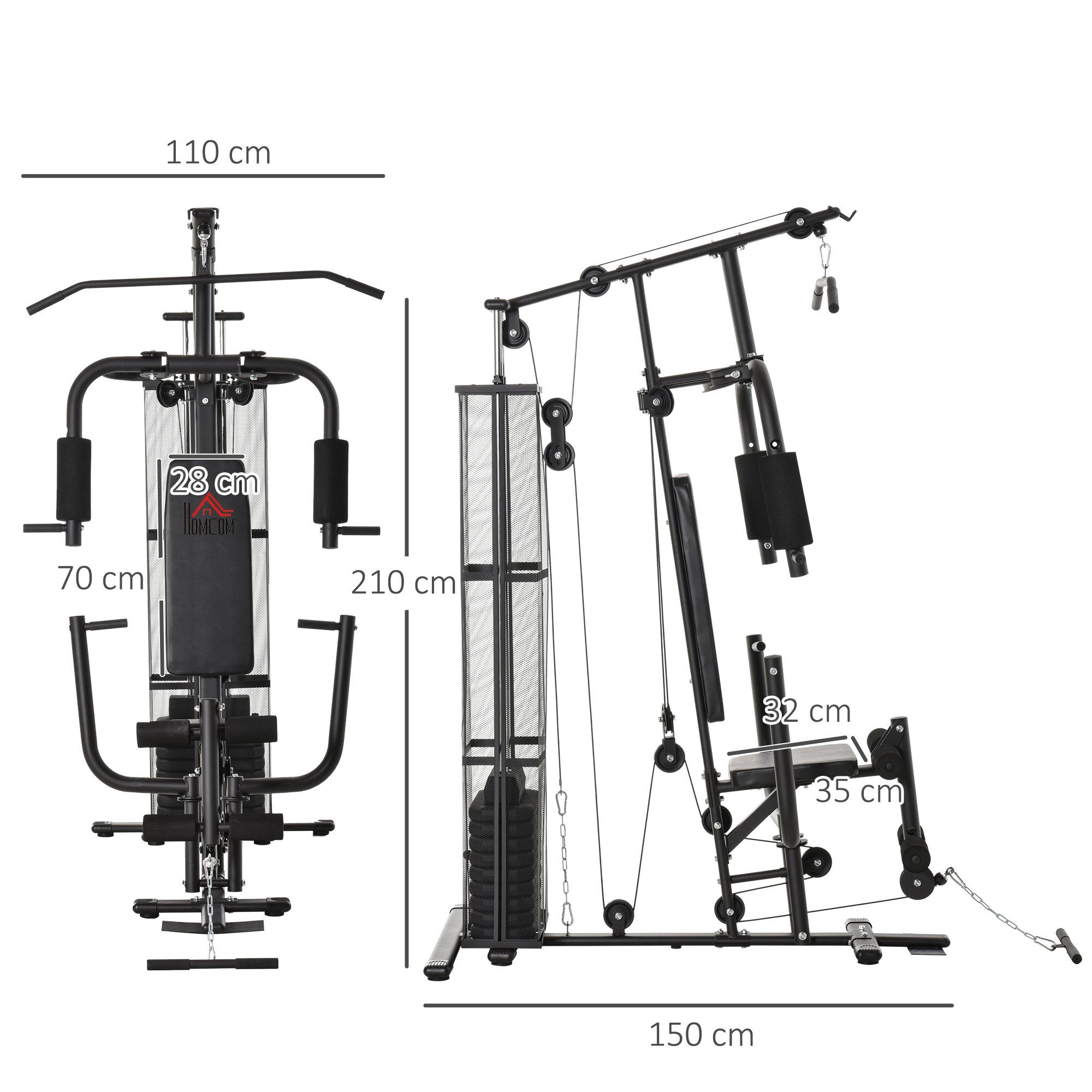 Kraftstation Gym HOMCOM das schwarz Kraftstation für Home