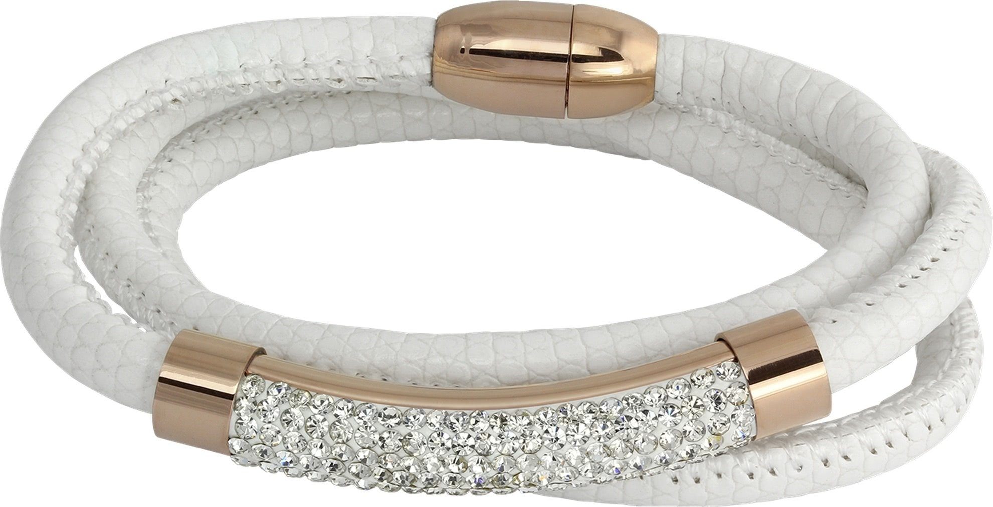 Damen Armband (Stainless Steel), vergoldet (Roségold Armband 333), Edelstahl Damen Zirkonia F (Armband), Edelstahlarmband Amello Amello Leder