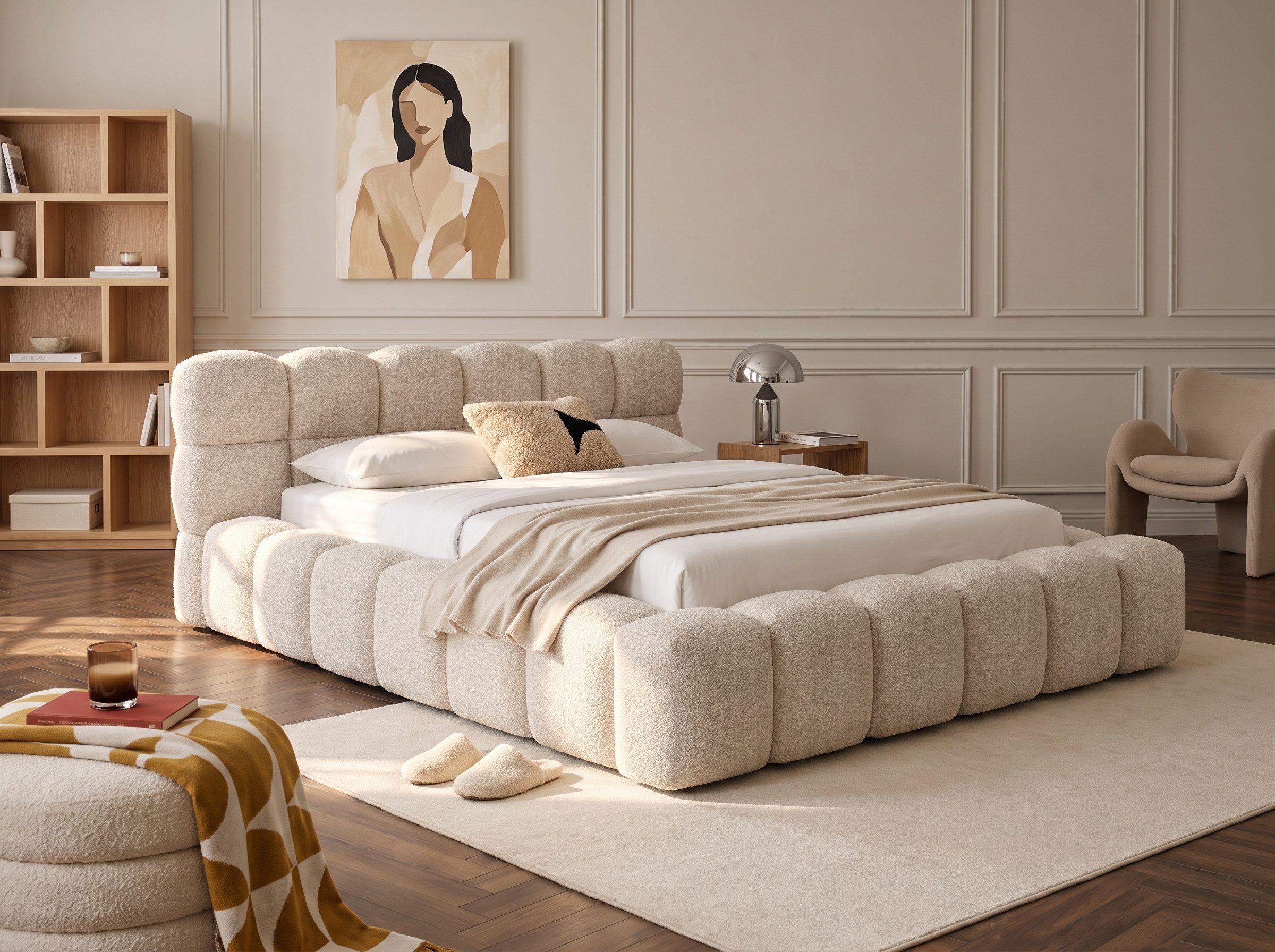 wonello Polsterbett Mira (das Original), Bett mit Bettkasten und Lattenrost – eleganter Boucle-Stoff
