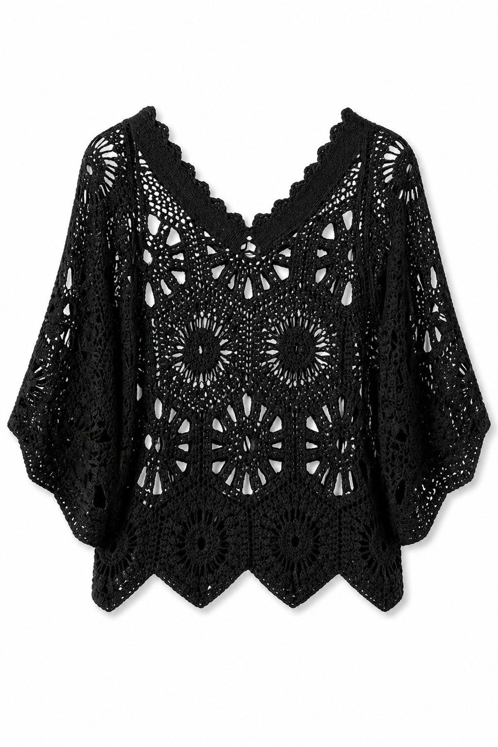 ITALY VIBES Blusenponcho - Häkelshirt - Spitzenshirt - ITALY VIBES - Boho - Oversize ONE SIZE- passend für Größen S - L