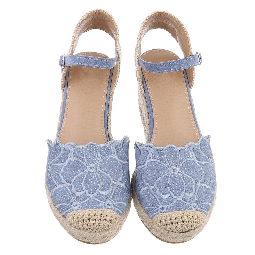 Ital-Design Beige Wedges mit Blumenstickerei – Sommerliche Eleganz Schnürpumps (89372889) Keilabsatz/Wedge Pumps in Blau