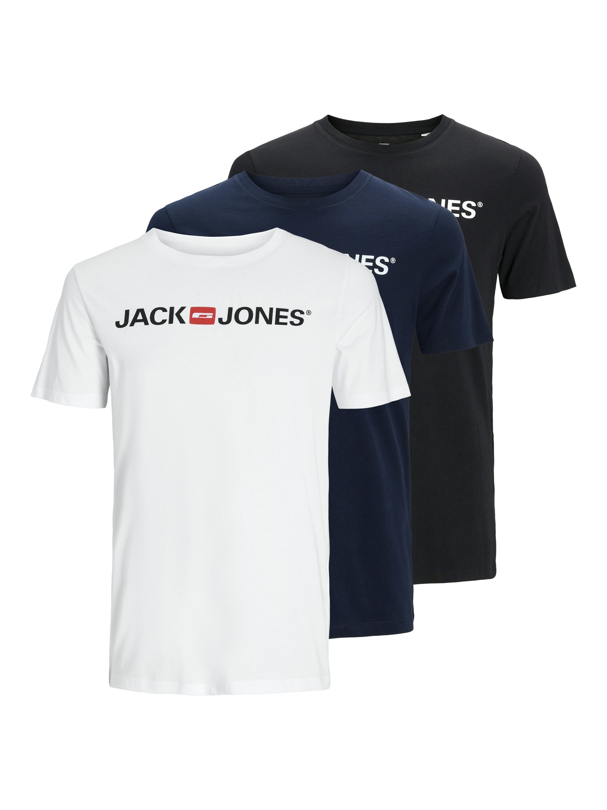 Jack & Jones Rundhalsshirt JJECORP im 3er Pack mit Print und Rundhalsausschnitt (Packung, 3-tlg., 3er-Pack) unifarben, modisch, regular fit, Baumwolle, Rundhals