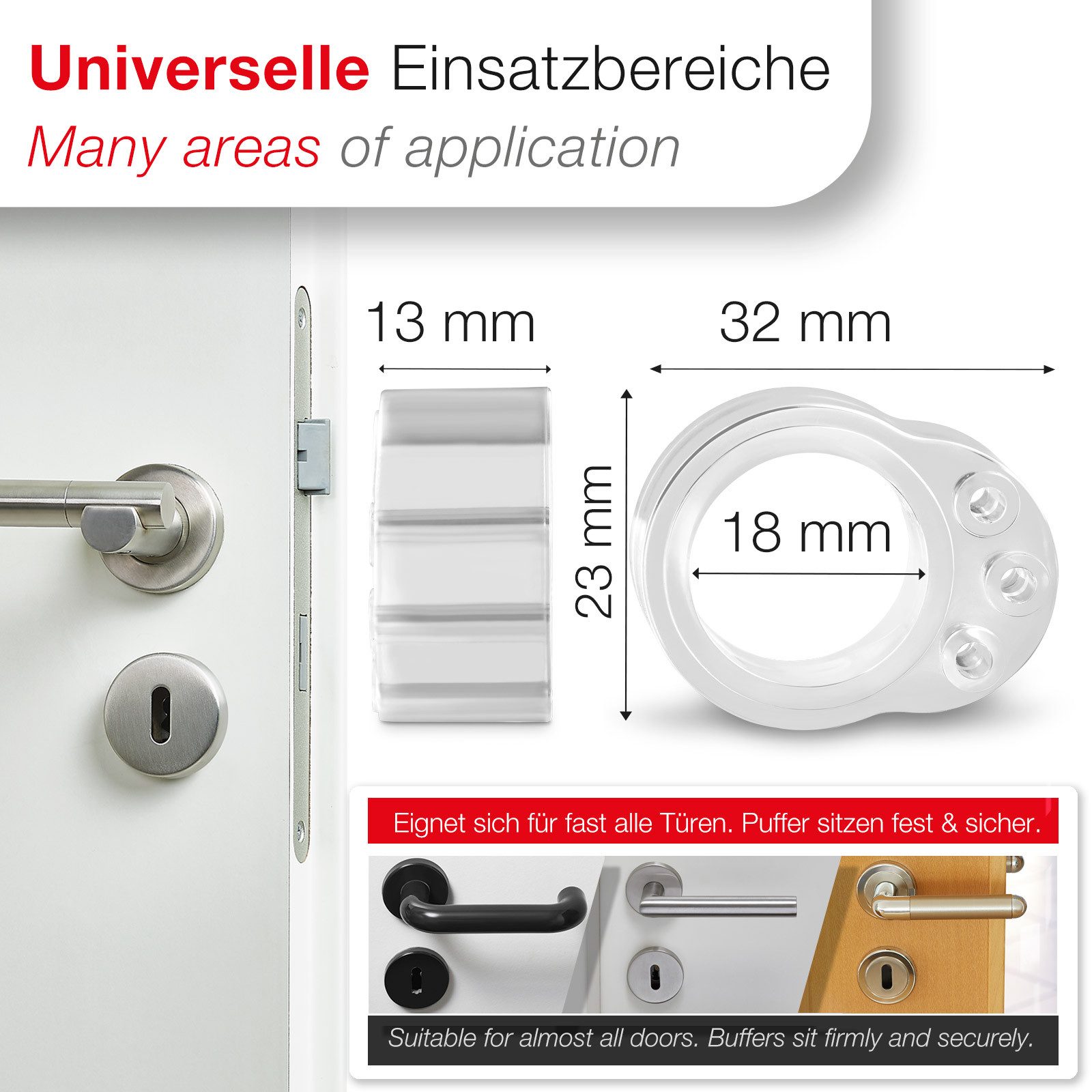 SO-TECH® Wandtürstopper Türklinkenpuffer Türpuffer Transparent (Spar-Set, 10 St), für Türdrücker, Türgriff und Fenstergriff bis Ø 20 mm – Bild 4 von 5