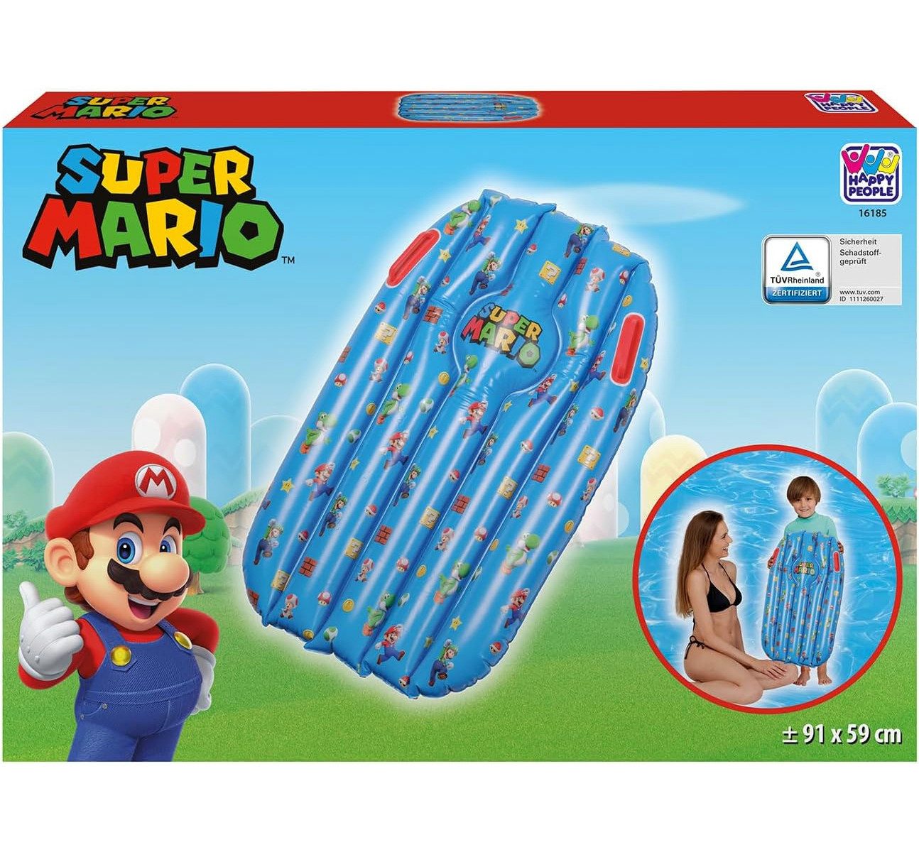 Happy People Luftmatratze Floater Super Mario mit zwei Handgriffen 91x59cm, aufblasbare Luftmatratze
