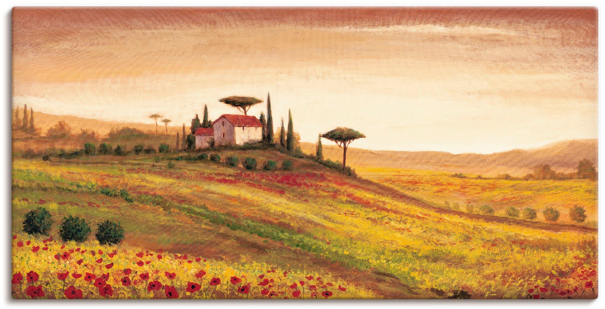 oder Alubild, Europa versch. mit Wandbild als Größen in Leinwandbild, Poster Wandaufkleber Mohnblumen, (1 St), Toskanalandschaft Artland