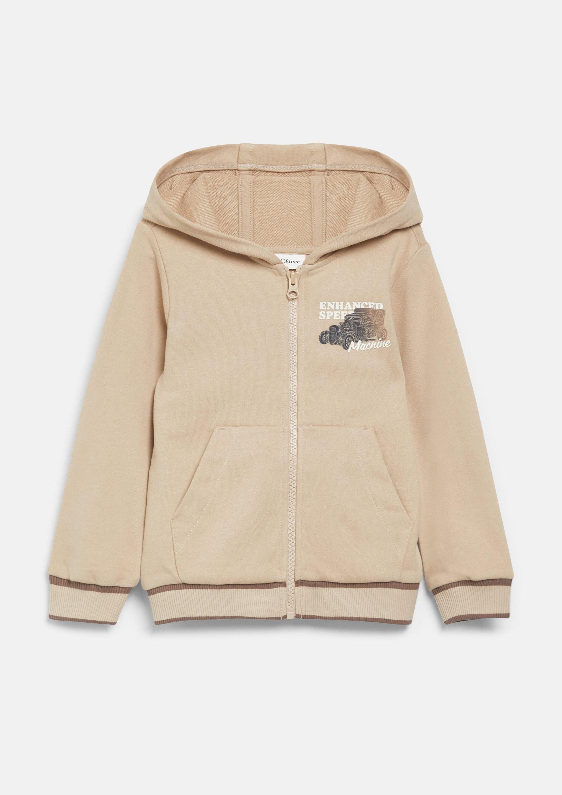 s.Oliver Sweatjacke Sweatshirt Jacke Sweatjacke mit Kapuze und Print-Detail