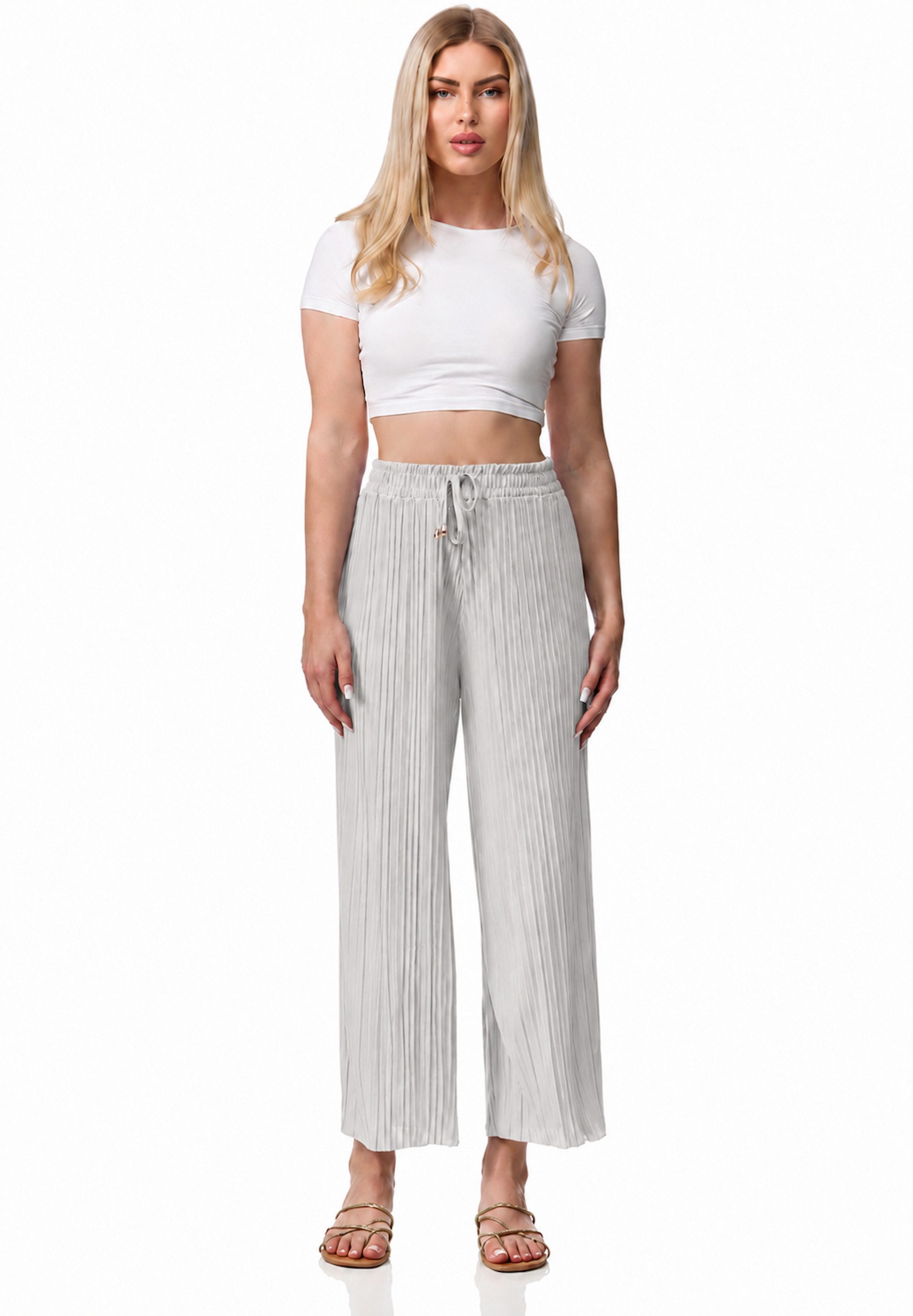 Worldclassca Stoffhose Worldclassca Stoffhose Plissierte Sommer Hose weitem Bein Faltenhose Neue Kollektion - Stilvolle und gemütliche Sommer Mode für Damen