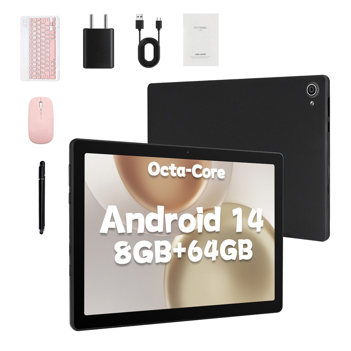 BUFO 10 Zoll HD, 3 GB RAM, 64 GB Erweiterbar auf 1 TB, Android Tablet (10", 64 GB, Android, 2,4G/5G WiFi, Dual-Kamera, HD 1280x800, mit Tastatur, Maus und Stift)