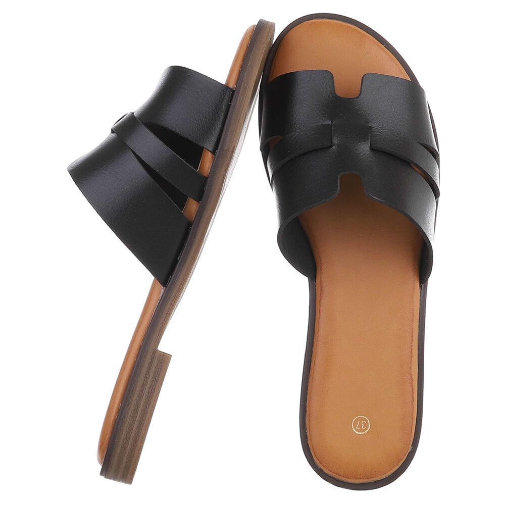 Ital-Design Komfortable Damensandalen mit gekreuzten Riemen für Freizeit Pantolette (91409287) Blockabsatz Pantoletten in Schwarz