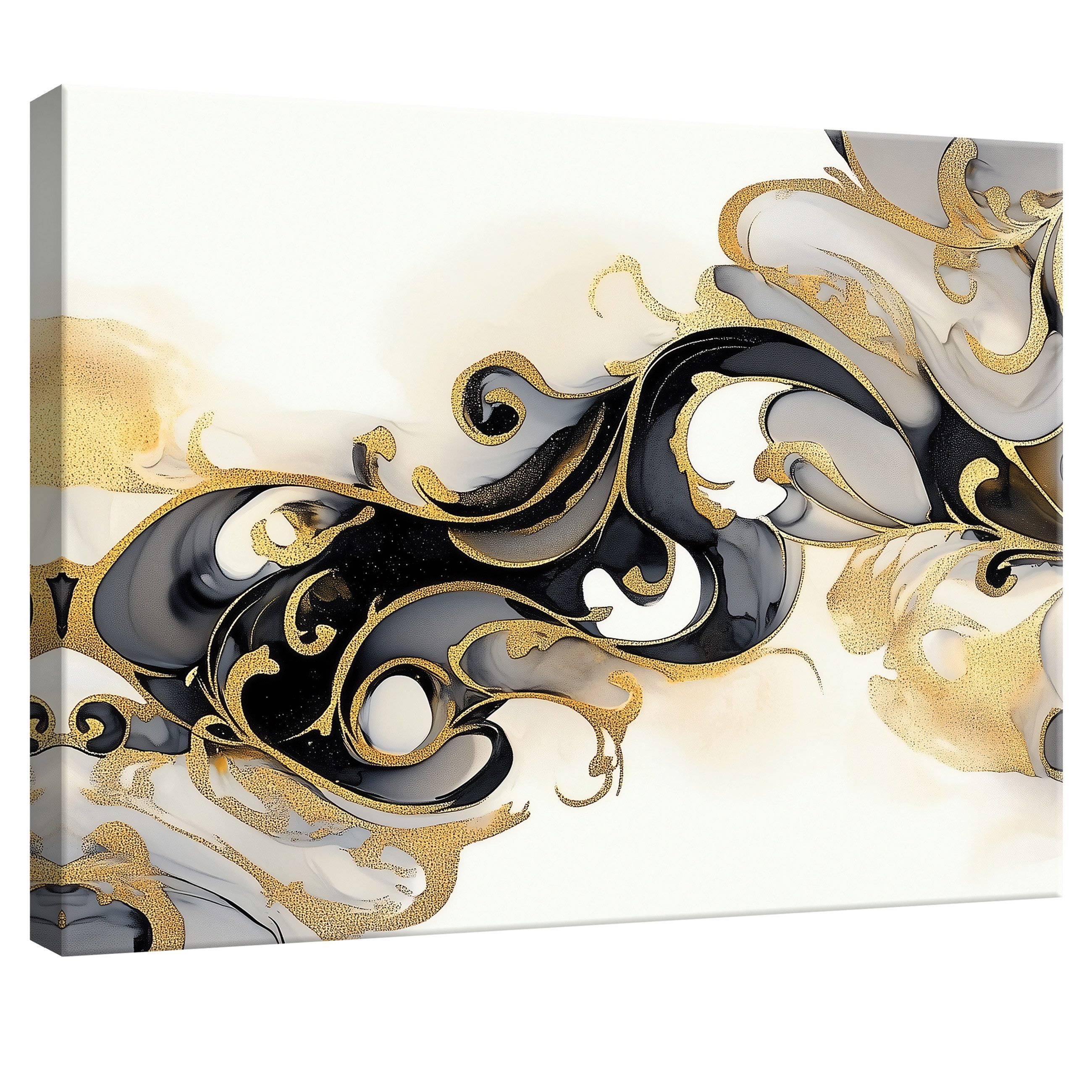 Wallarena Leinwandbild Abstrakt Schwarz Beige Gold Wandbilder XXL Wand Deko günstig online kaufen