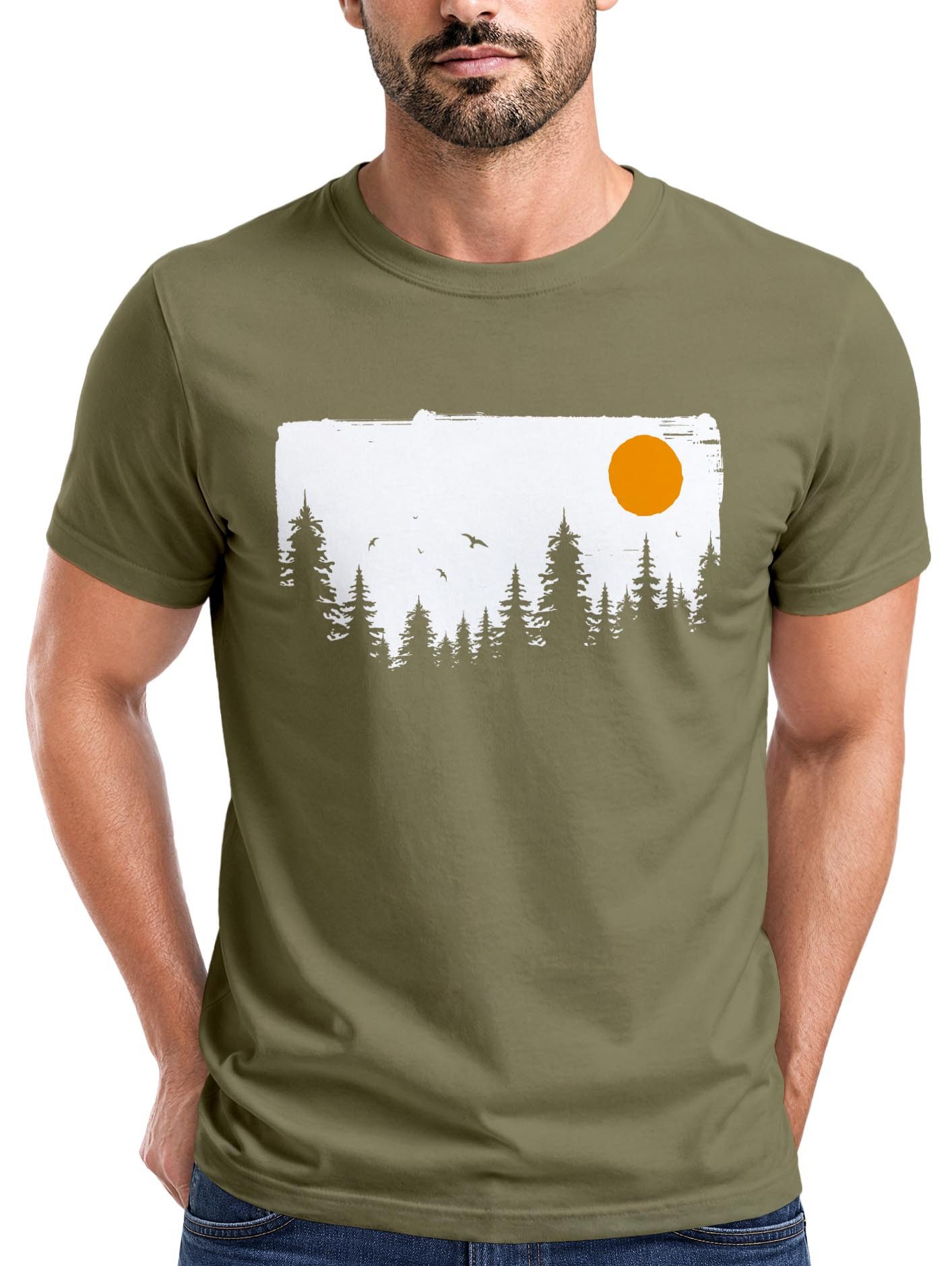 Neverless Print-Shirt Herren T-Shirt Wald Bäume Outdoor Adventure Abenteuer Natur-Liebhaber mit Print
