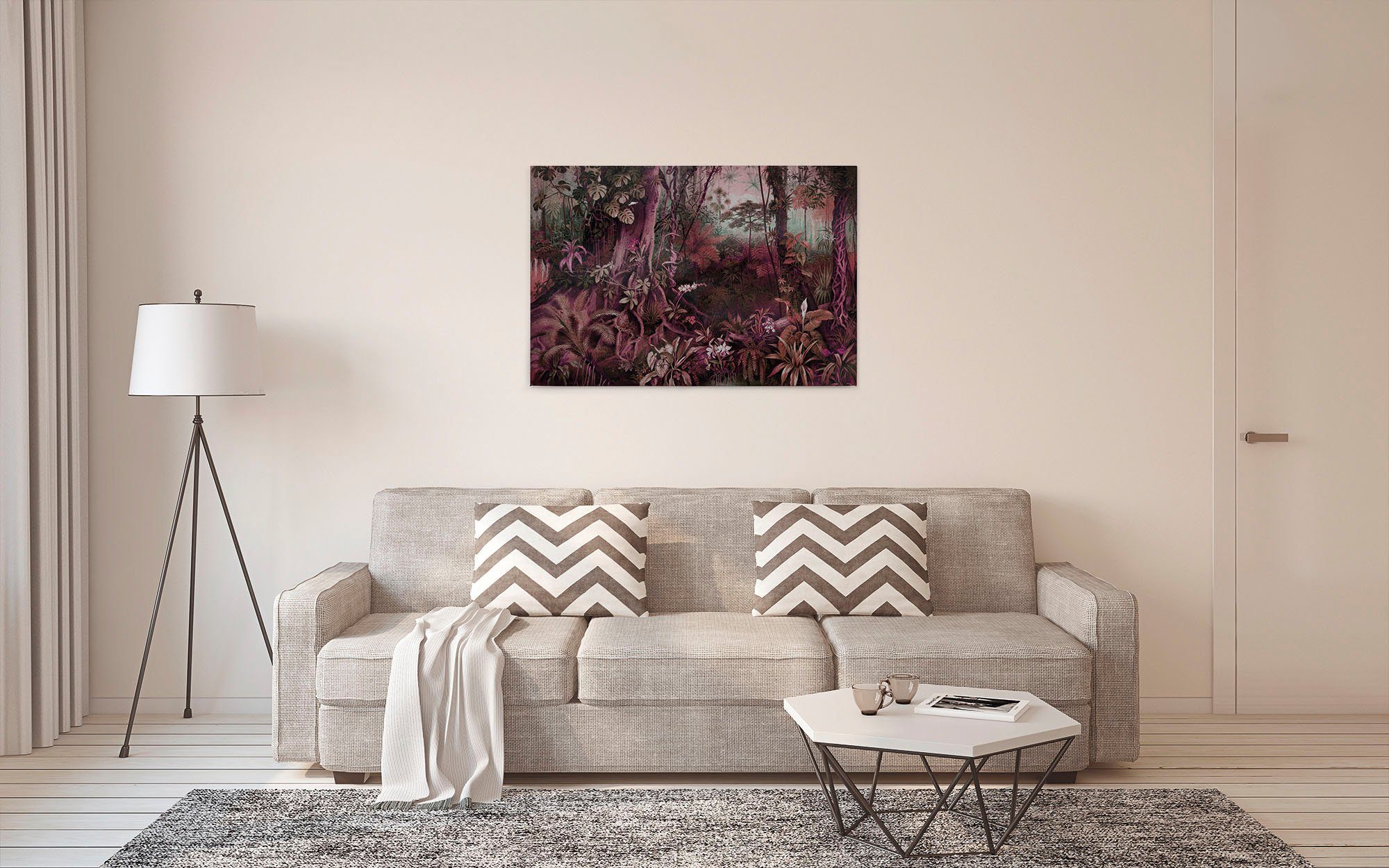 Leinwandbild Dschungel Keilrahmen jungle, Création St), pink, rot, Wald Bild (1 A.S. rosa