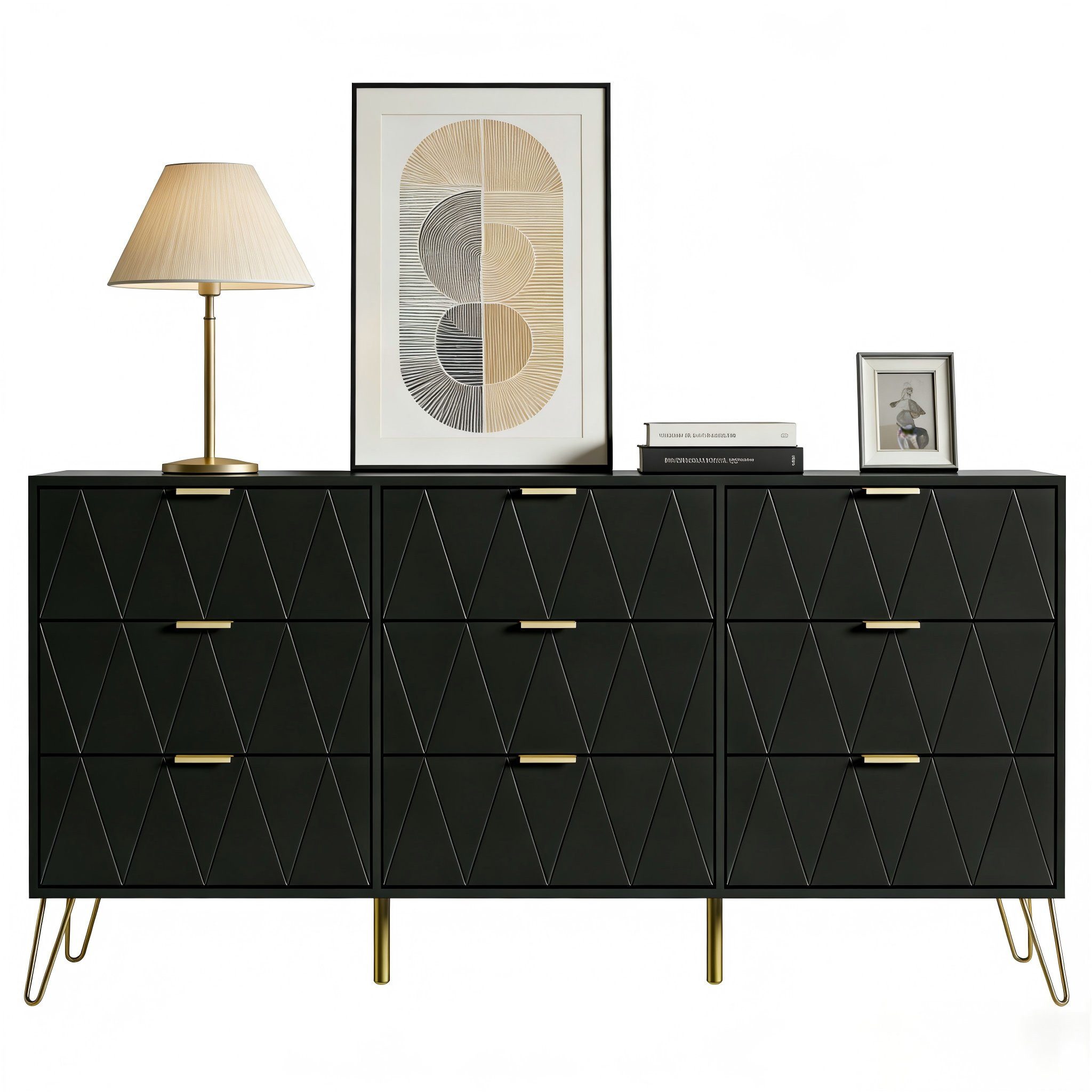 UEV Kommode modern Sideboard schmal Mehrzweckschrank für Kleidung Dokumente (Packung, Schubladenschrank mit Kippsicherung für Wohnzimmer Schlafzimmer Flur), TV Board Schubladenschrank Buffet 150x34x74cm Aufbewahrungsschrank