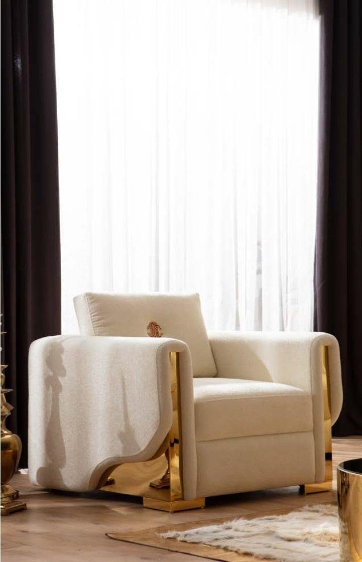 JVmoebel Sessel Design Einsitzer Sessel Textil Wohnzimmer Lounge Metall Luxus Design