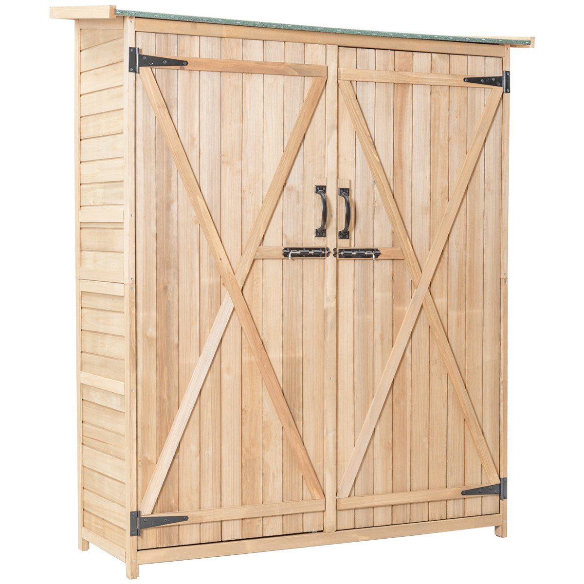 Satteldach, Geräteschrank mit 140x50x162cm COSTWAY wetterfest, Holz, aus