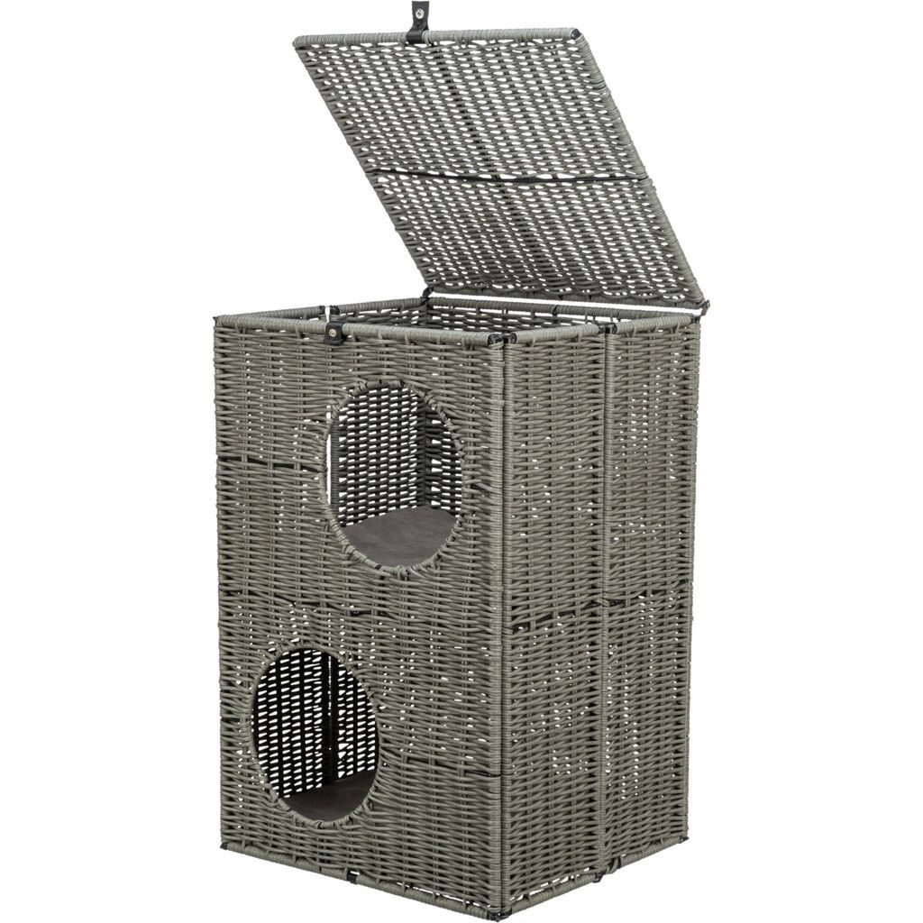 TRIXIE Schlafhöhle Outdoor Katzenhöhle Amalia aus Polyrattan, eckig - grau - 37 × 57 × 35