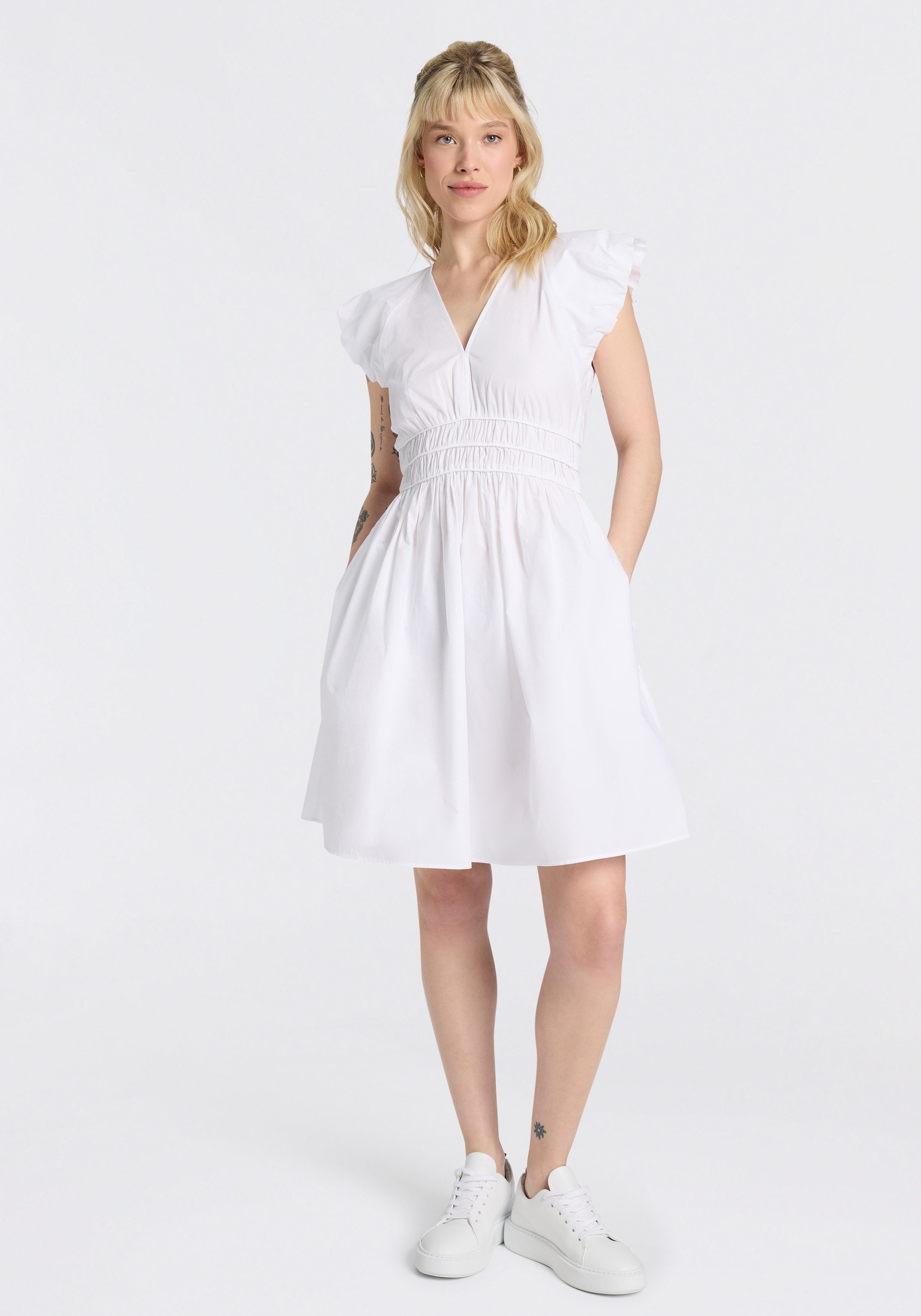 BOSS ORANGE Minikleid Darico Premium Damenmode mit geraffter Taille, V-Ausschnitt