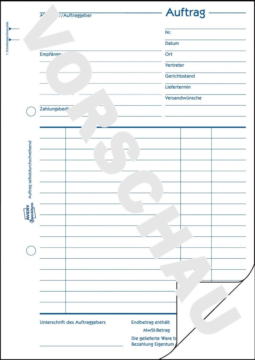 Formularblock Formularbuch Auftrag A5 selbstdurchschreibend 2x50 Blatt