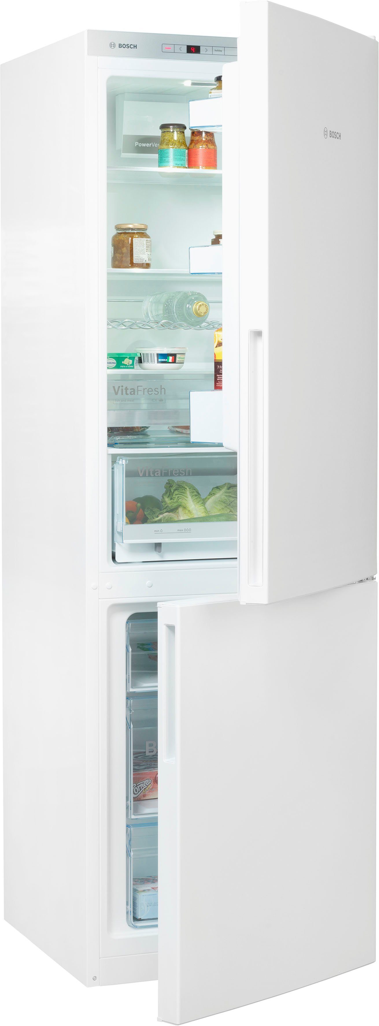 BOSCH Kühl-/Gefrierkombination Serie 6 KGE36AWCA, 186 cm hoch, 60 cm breit, Low Frost, VitaFresh Schublade, Big Box, LED-Licht, Super Kühlen