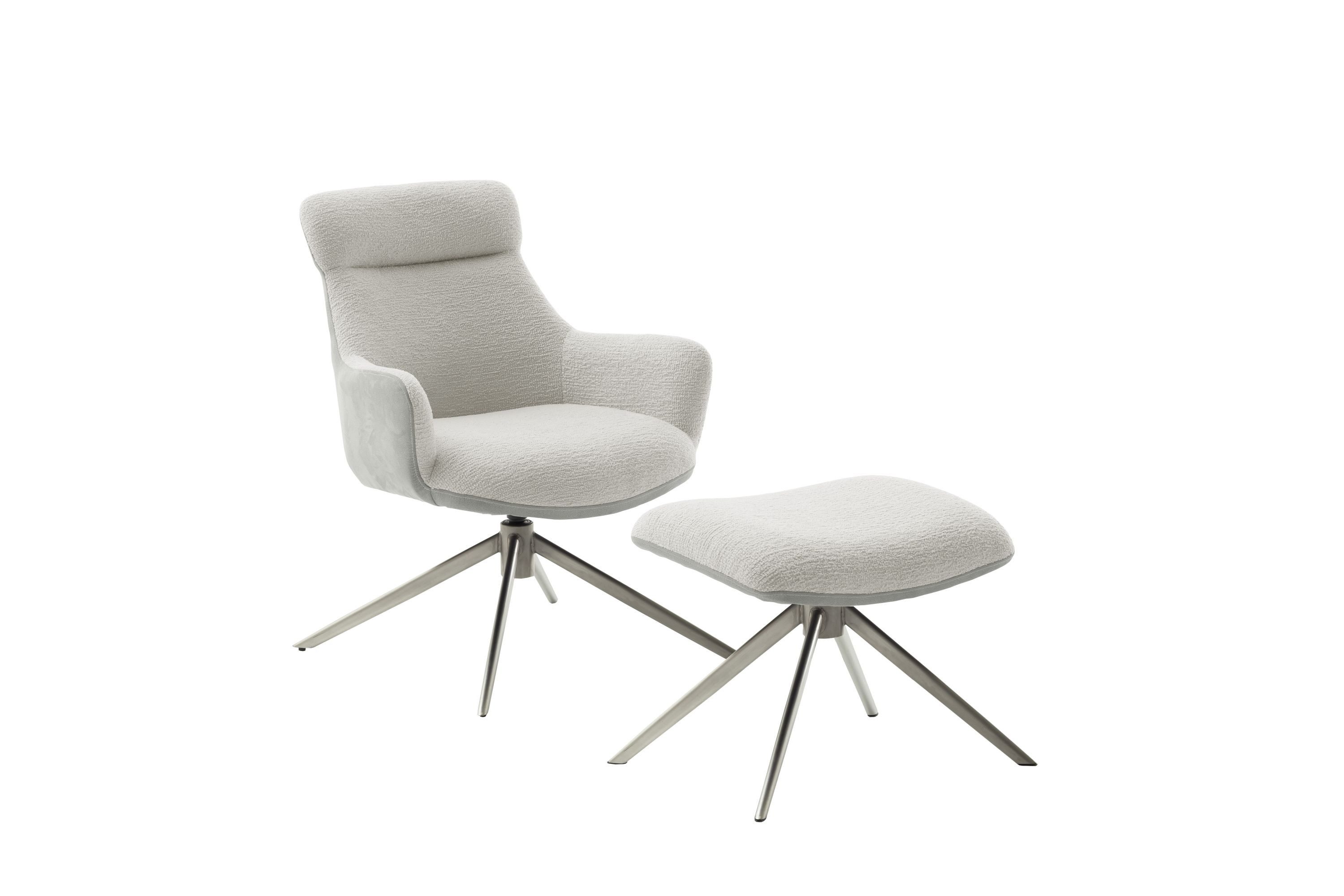 Robas Lund Loungesessel, inkl. Hocker in Lichtgrau m. Feinflor/Vintage & 360° drehbar