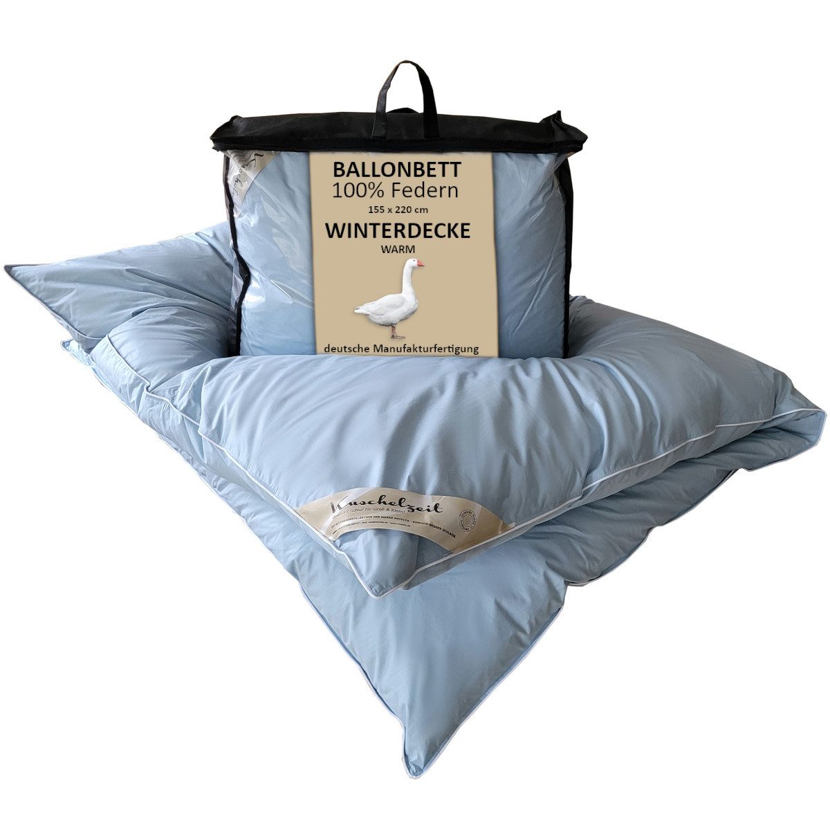 Meivita Gänsefederbettdecke Ballonbett in 155x220 cm mit 100% Federn Füllung 3700g Bezug blau, Füllung: 100% neue weiße Gänsefedern Klasse 1, Bezug: 100% Baumwolle, Winterdecke hergestellt in Deutschland