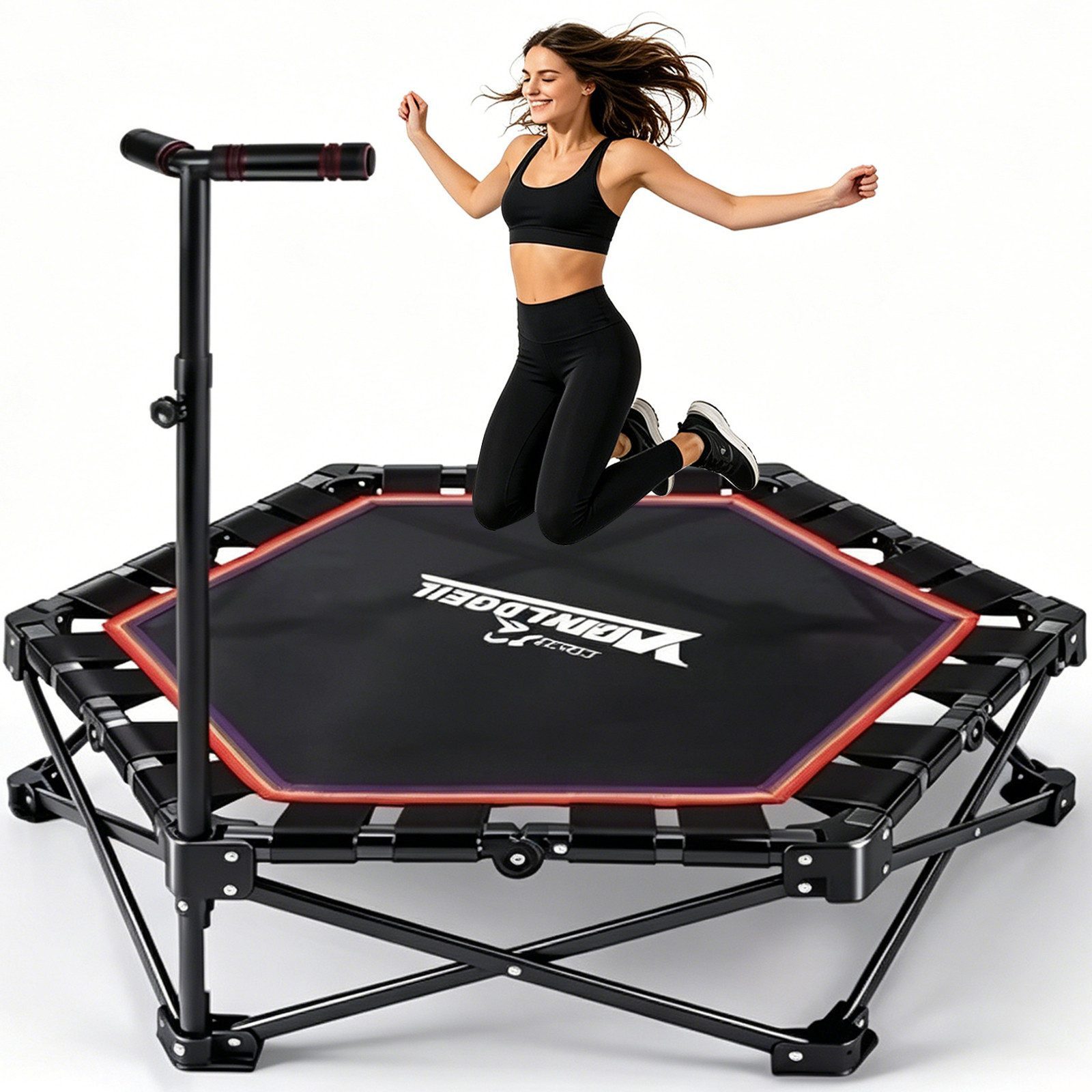 Nettlife Fitnesstrampolin klappbar Mini Trampolin höhenverstellbarem Griff bis 150 kg, Indoor Trampolin für Erwachsene & Kinder Sportgeräte für Zuhause
