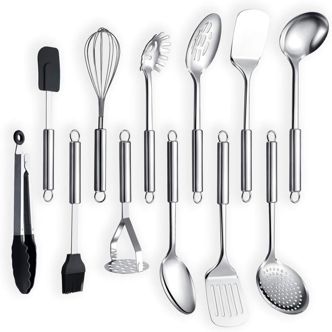Refined Living Kochbesteck-Set Edelstahl Küchengerät 12 Stück Kochbesteck-Set Küchenhelfer (Spar-Set, 12-tlg. Hochwertige Konstruktion, Küchenhelfer, Kochzubehör, Leicht zu reinigen und pflegen, Professionelles Küchengeschirr), spülmaschinenfest Vielseiti