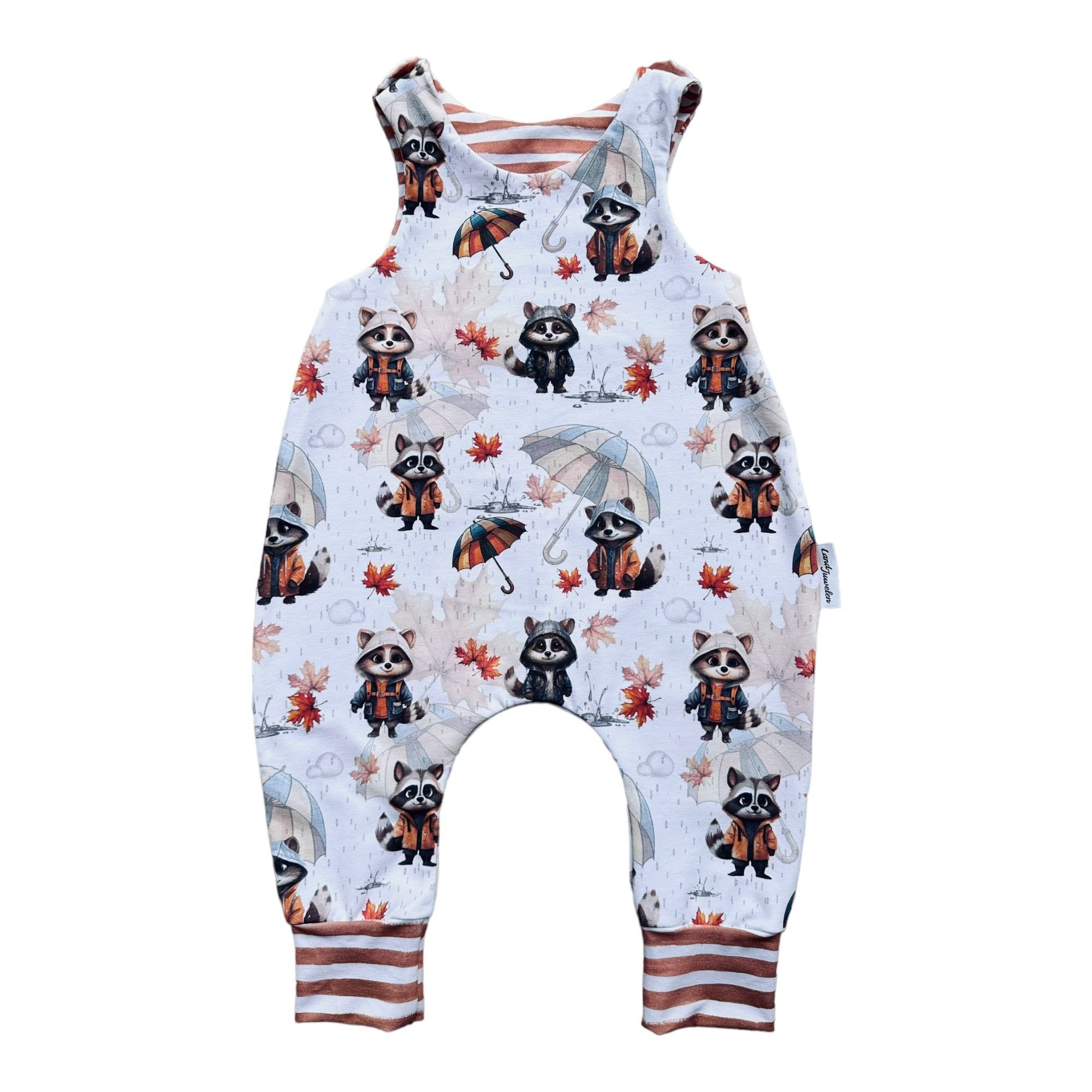 Land-Juwelen Strampler Strampler Dachs Herbst Blätter braun weiß