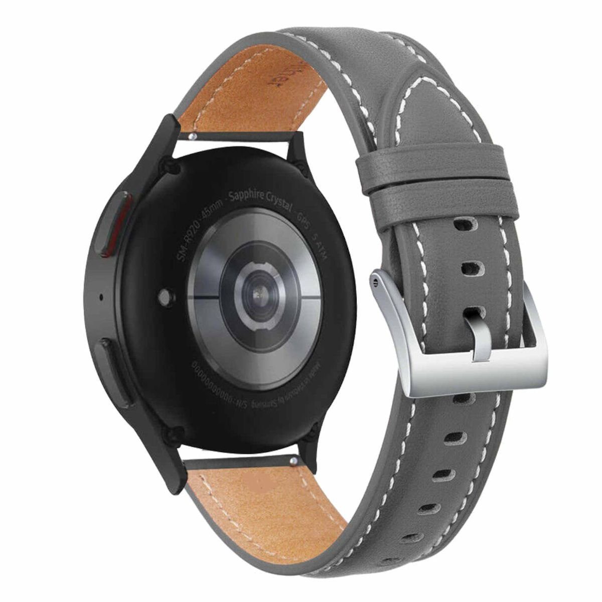Wigento Smartwatch-Armband Für Samsung Watch 5 / 5 Pro 40 / 44 / 45 mm Uhr  Echt Leder Armband V "A" Ersatz Arm Band Dunkelgrau