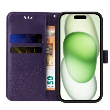 Tec-Expert Handyhülle Cover Tasche Hülle für Apple iPhone 15, Klapphülle Case mit Kartenfach Fliphülle aufstellbar, Motiv Blumen