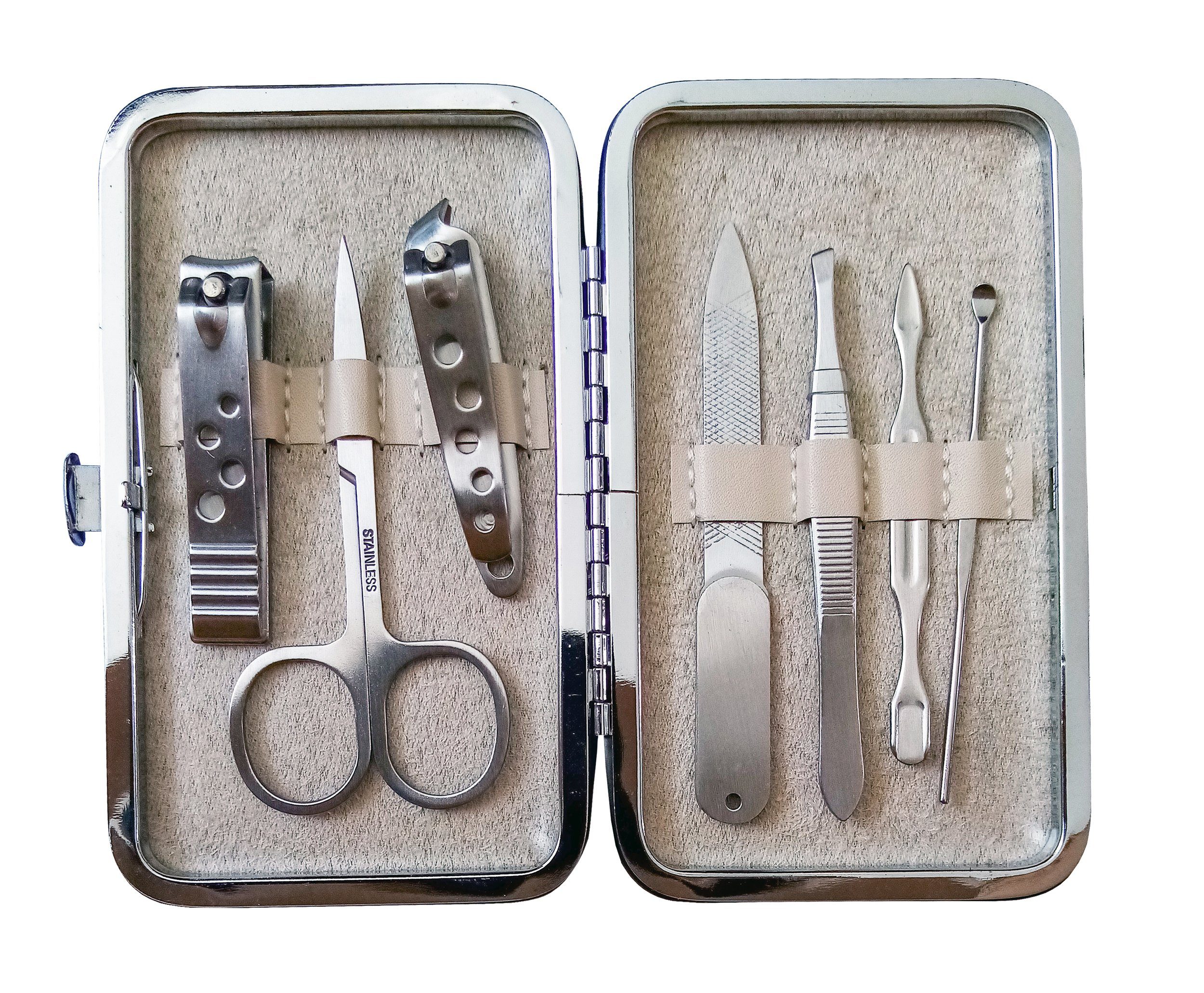 Arte Regal Maniküre-Pediküre-Set MANIKÜRE SET 7-tlg mit Etui Maniküreset Nagelset Schere 64 (Braun), Nagelhautmesser, Nagelschere Nagelknipser Nagelfeile Ohrreiniger Pinzette
