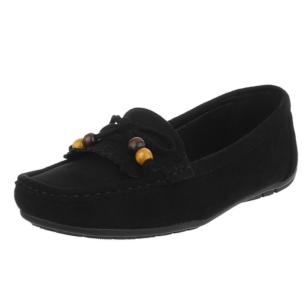 Ital-Design Bequemer Slipper mit Schleife für Damen, ideal für Freizeit Slipper (91554462) Flach Mokassins in Schwarz