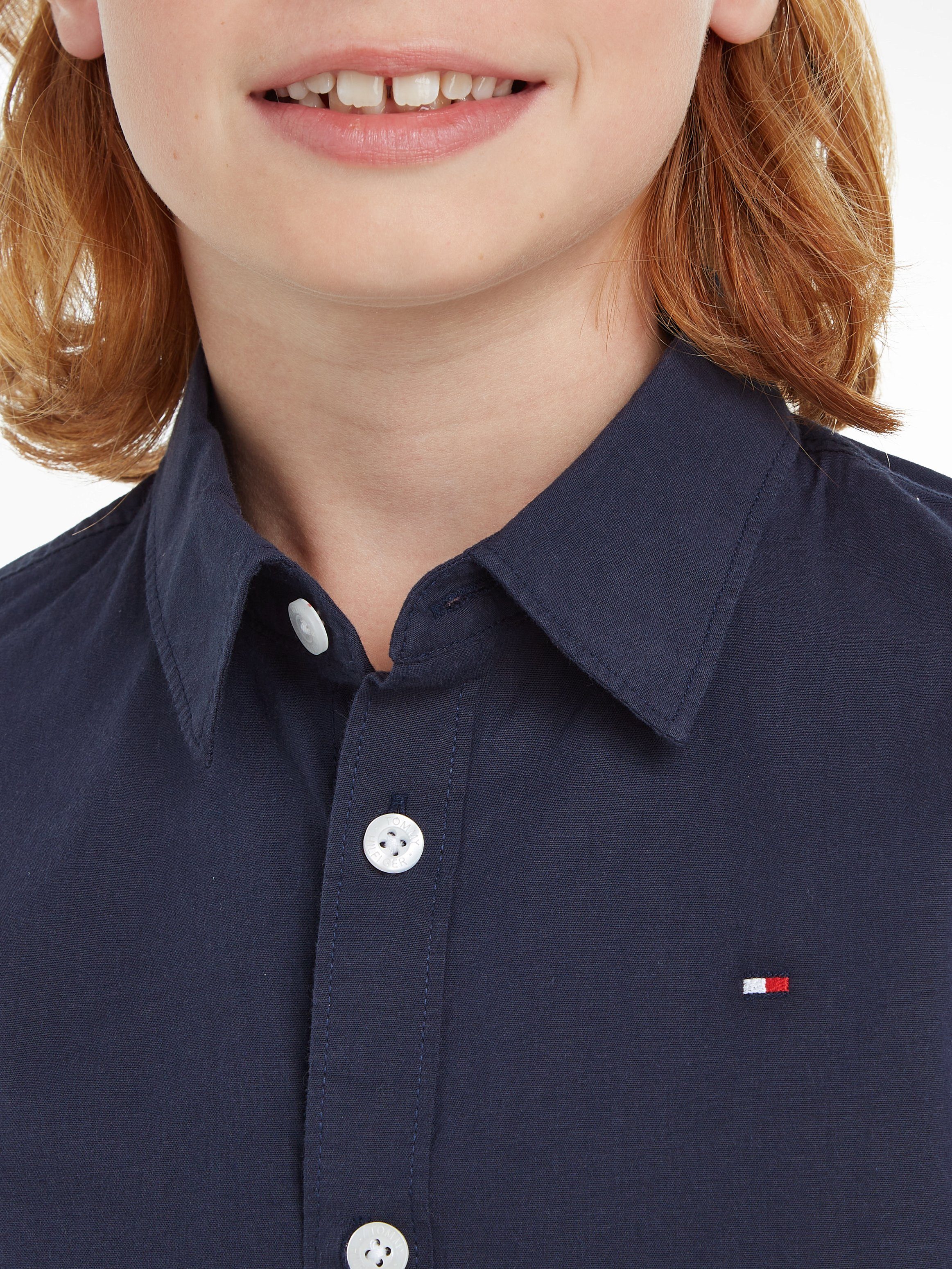 Tommy Hilfiger Kinder Kids Langarmhemd Junior MiniMe,für L/S Jungen POPLIN SOLID STRETCH SHIRT