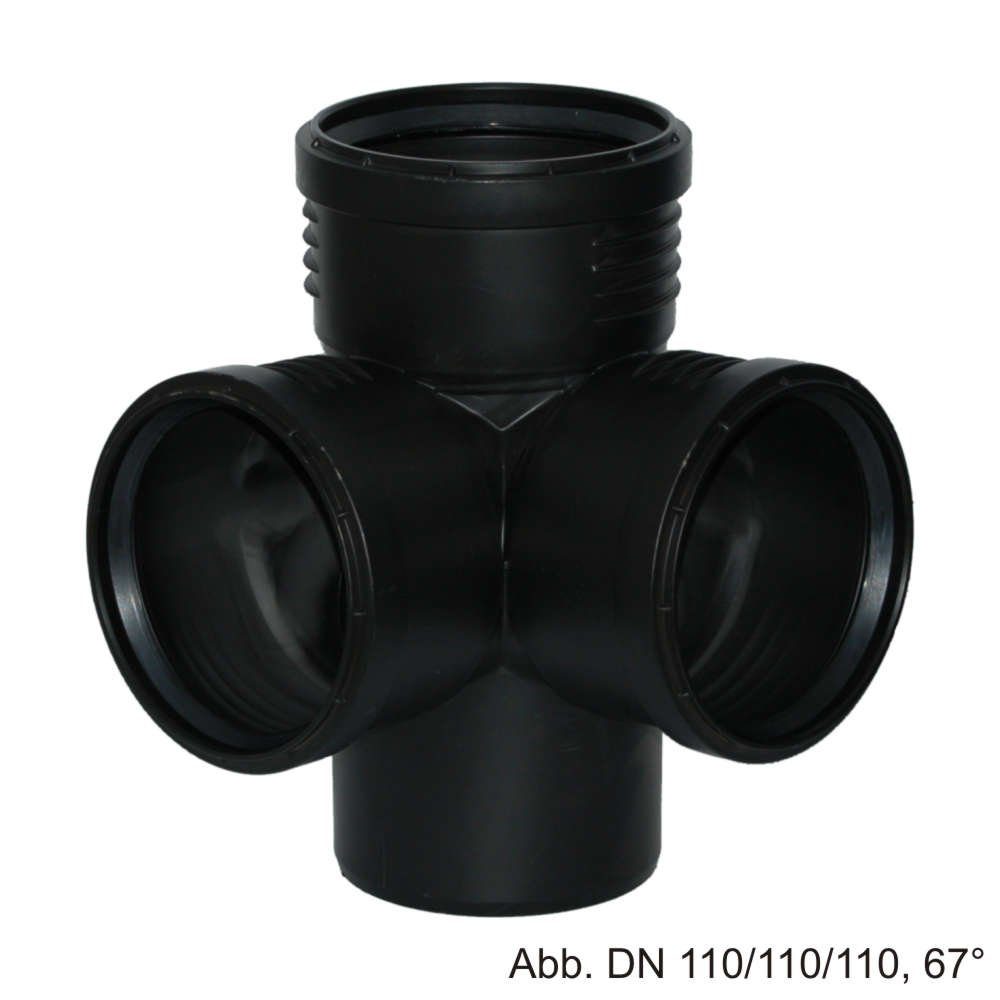 Wasserrohr Geberit Silent-PP Eckabzweig mit Muffen, DN 110-110-110x87,5°