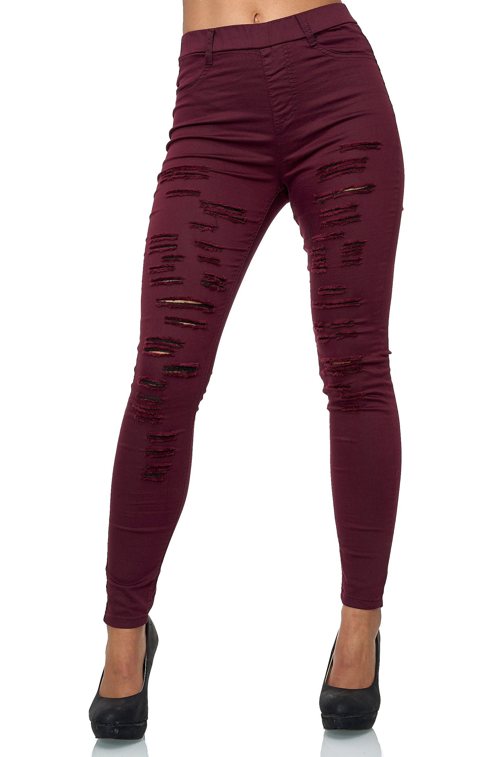 Elara Slim-fit-Jeans Elara Damen Hose Zerrissen Destroyed Elements (1-tlg)