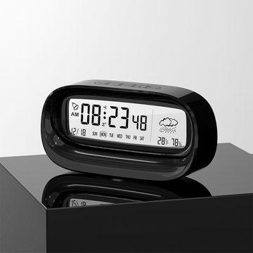 Novzep Wecker Multifunktionaler Wecker – mit Temperatur Luftfeuchtigkeitsanzeige, Kalender, Schlummer- und Countdown, transparentes LED-Display