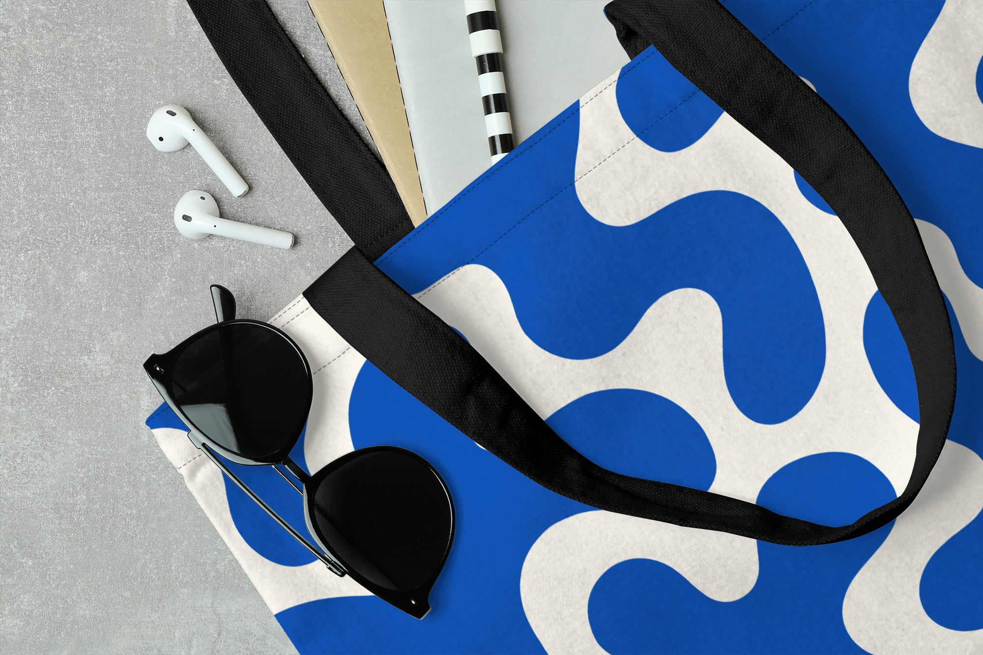 MuchoWow Shopper Formen - Abstrakt - Blau - Wellen, Handtasche, Damen und Herren, Schultertasche, Umhängetasche, Tote Bag