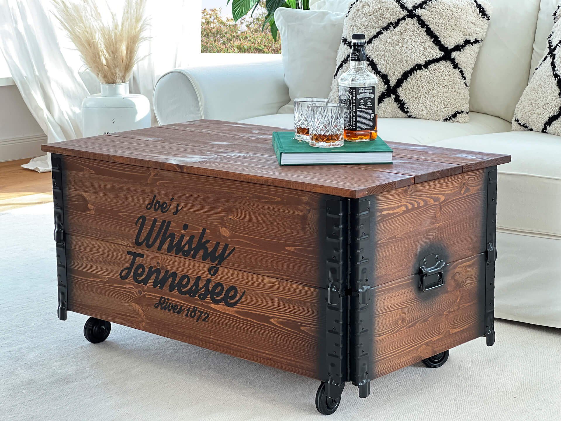 Truhen-Couchtisch vintage industrial braun Massivholz Couchtisch "Whisky" Joe´s XL Uncle