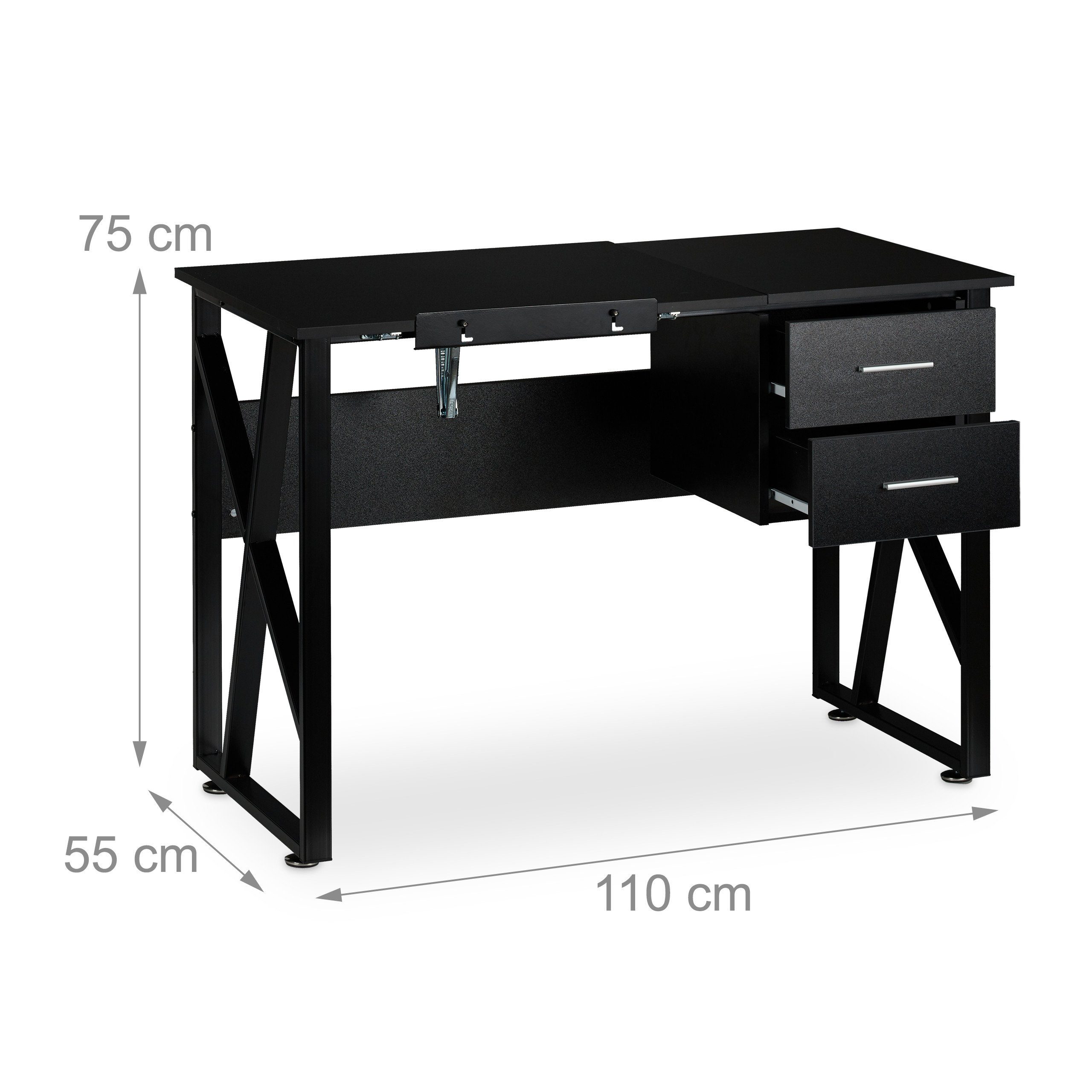 Schwarz Schwarz Schreibtisch neigbar, relaxdays Schreibtisch /