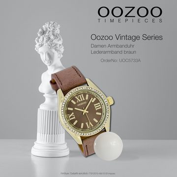 OOZOO Quarzuhr Oozoo Unisex Armbanduhr Vintage Series, (Analoguhr), Damen, Herrenuhr rund, groß (ca. 40mm) Lederarmband braun