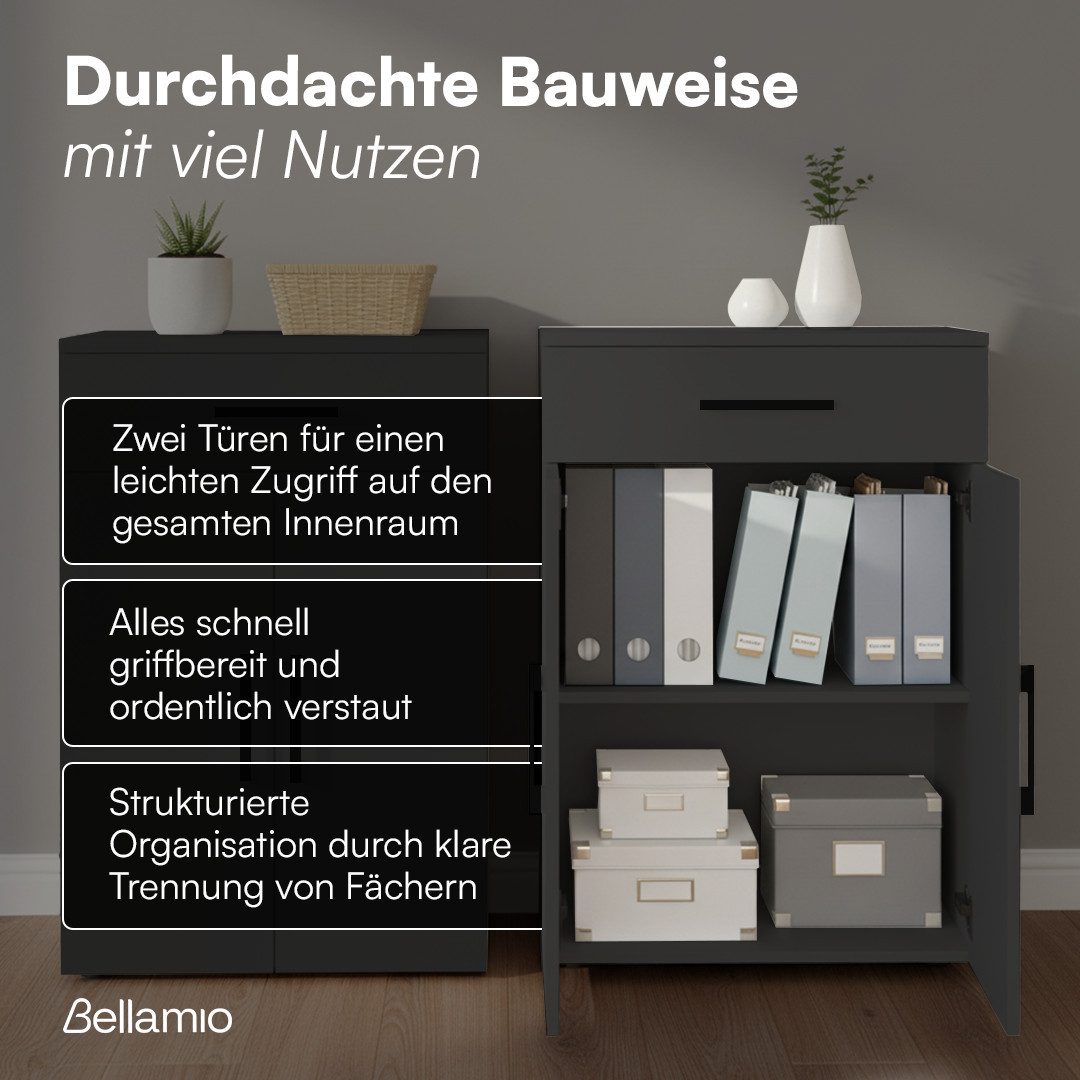Bellamio Mehrzweckschrank Apol 88 cm hoch (2 Fächer & 1 Schublade, Schwarz) Büroschrank verfügbar mit & ohne Schublade