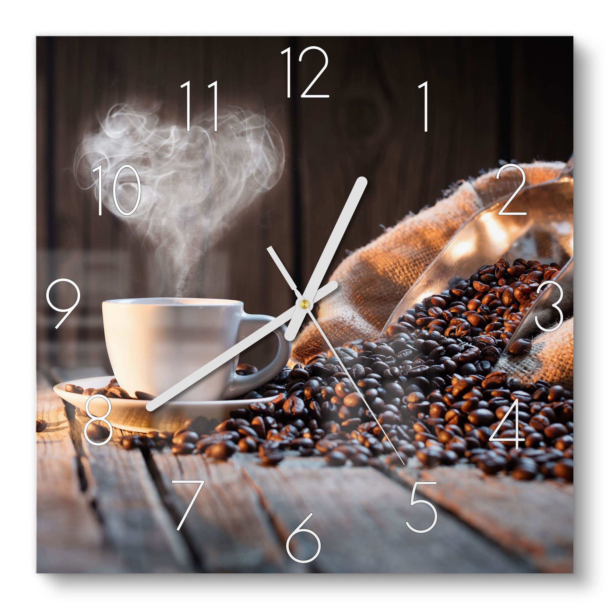 DEQORI Wanduhr 'Rustikale Kaffeeliebe' (Glas Glasuhr günstig online kaufen