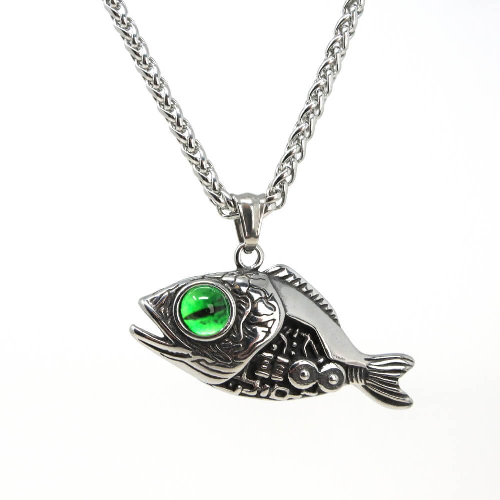 Kette mit Anhänger Lederkette Edelstahlkette 316L GRÜNAUGE FISCH